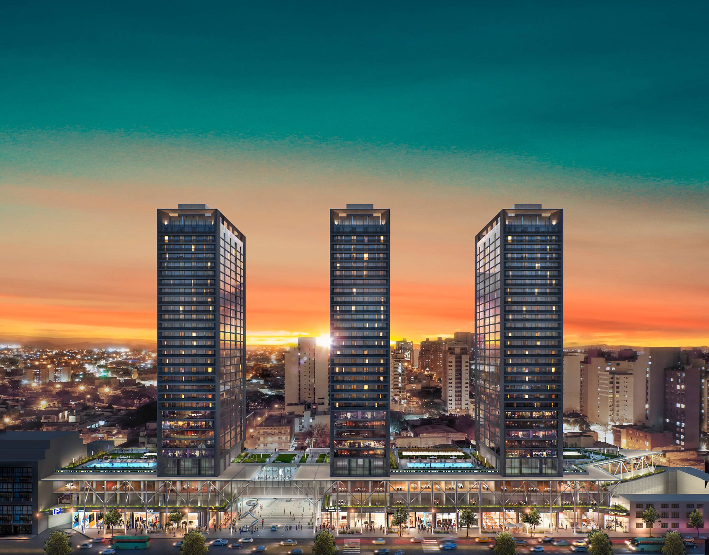 Las tres torres del emprendimiento Pocitos. Serán las más altas de esa área de la ciudad Córdoba.